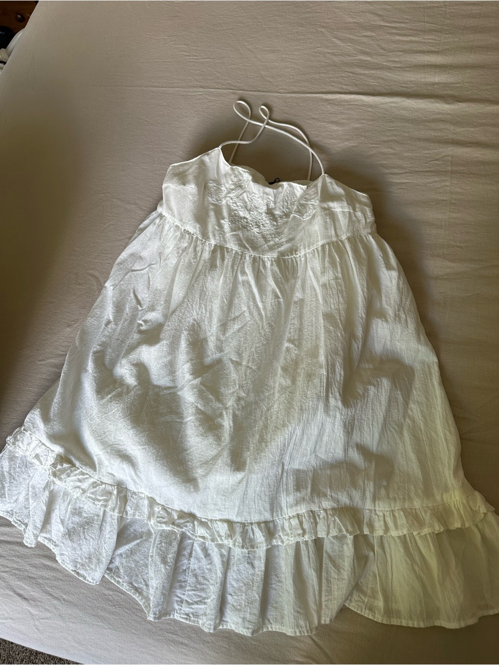 H&M White Spaghetti-Strap Ruffle Hem Mini Dress